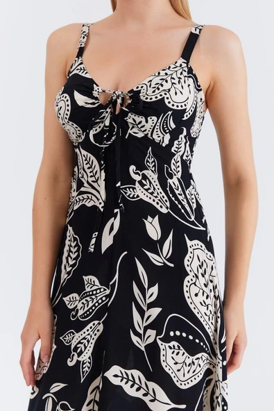 Askılı Viscon Elbise - Siyah - 4