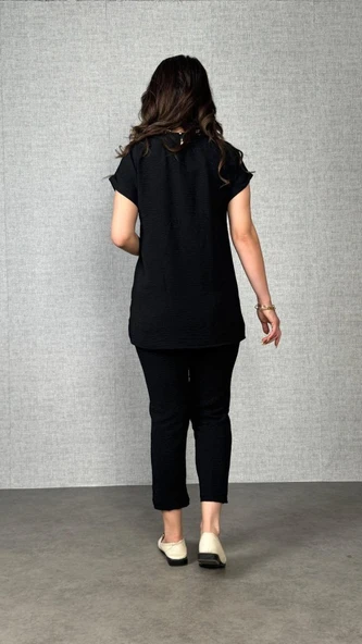 Kadın Kısa Kollu Yuvarlak Yaka Aerobin Bluz Ve Pantolon Ikili Takım - Resim 3