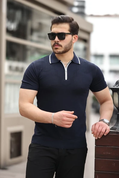 Erkek Polo Yaka Yarım Fermuar Tişört - Resim 4