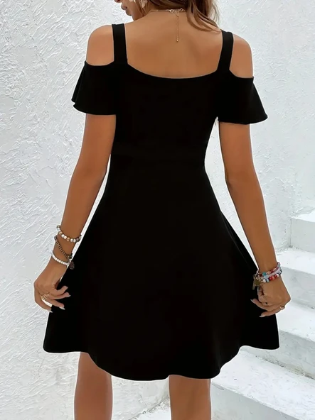 Kadın Askılı Derin V Yakalı Viskon Elbise - Resim 2