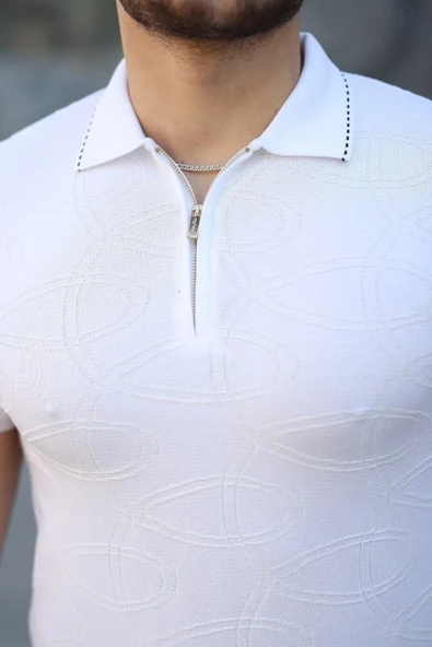 Erkek Viskon Kumaş Polo Yaka Desenli Tişört - Resim 3