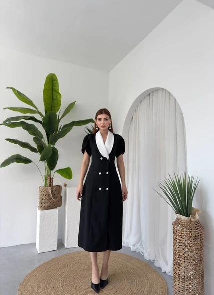 Reta Düğme Detaylı Elbise - Resim 8
