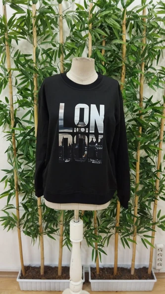 Erkek Uzun Kollu Bisiklet Yaka London Logo Baskılı Iki Iplik Bluz - 4