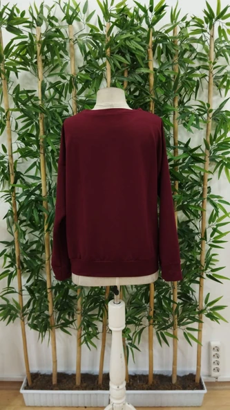 Kadın Yılbaşı özel Uzun Kollu Bisiklet Yaka Desenli Viskon Iki Iplik Bluz - Resim 5