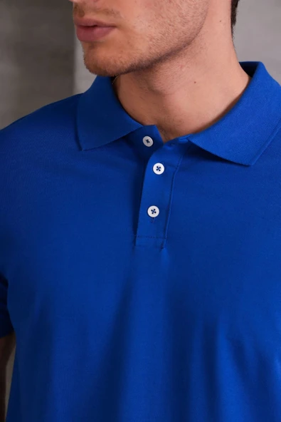 Erkek Slim Fit Pamuklu Yumuşak Doku Nefes Alan Kumaş Yakalı Tişört - Resim 2