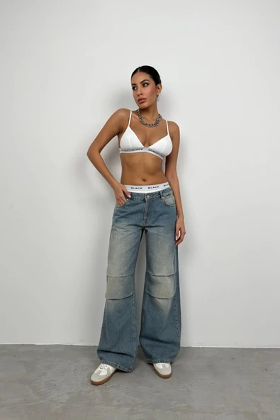 Düşük Bel Diz Katlı Jean - 1