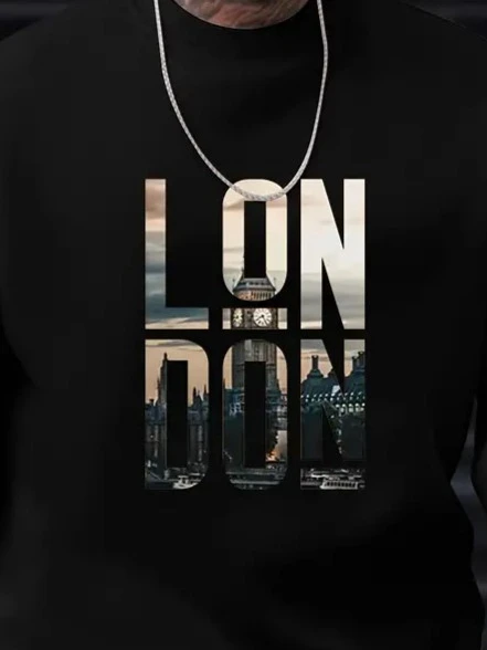 Erkek Uzun Kollu Bisiklet Yaka London Logo Baskılı Iki Iplik Bluz - 2