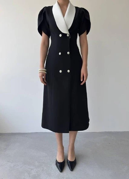 Reta Düğme Detaylı Elbise - Resim 2