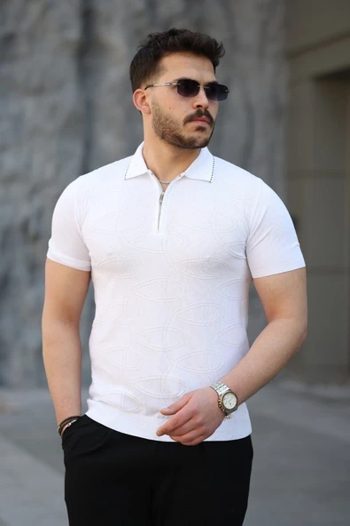 Erkek Viskon Kumaş Polo Yaka Desenli Tişört ürün görseli