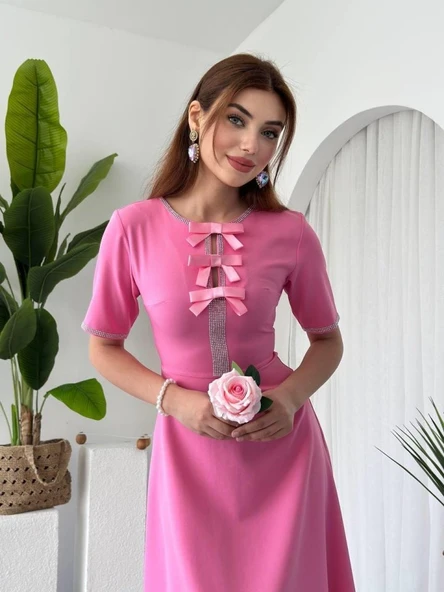 Wera Taşlı Fiyonk Detaylı Elbise - Resim 3