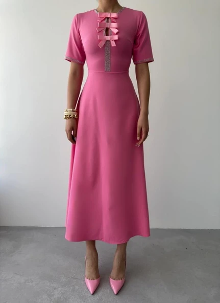 Wera Taşlı Fiyonk Detaylı Elbise - Resim 2