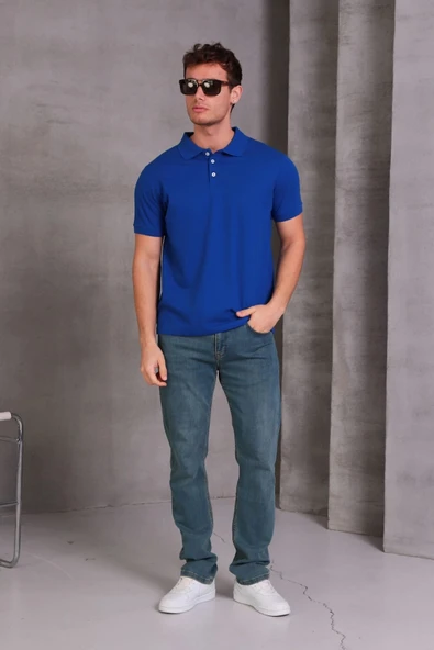 Erkek Slim Fit Pamuklu Yumuşak Doku Nefes Alan Kumaş Yakalı Tişört - Resim 3