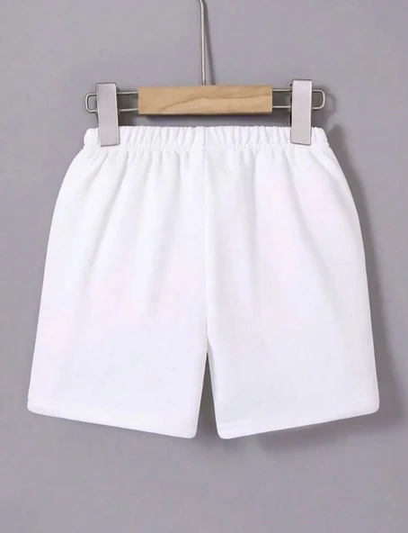 Beli Lastikli Baskılı Mini Şort - Beyaz - Resim 2