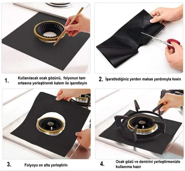 Siyah Renk Ocak Koruyucu Folyo Yanmaz Yapışmaz 4'lü Set - Resim 5