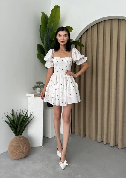 Beyaz Mini Elbise - Resim 3