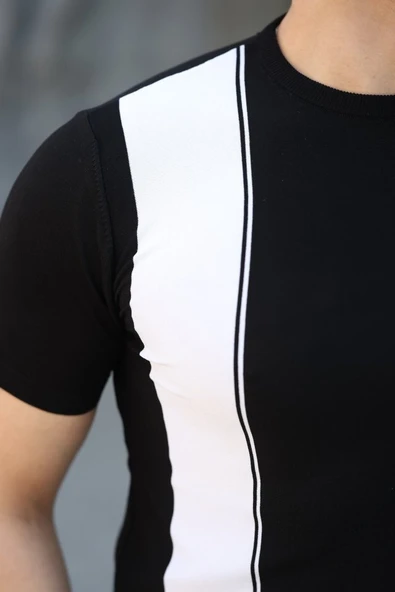 Erkek Viskon Kumaş Bisiklet Yaka çizgi Desenli Tişört - Resim 3