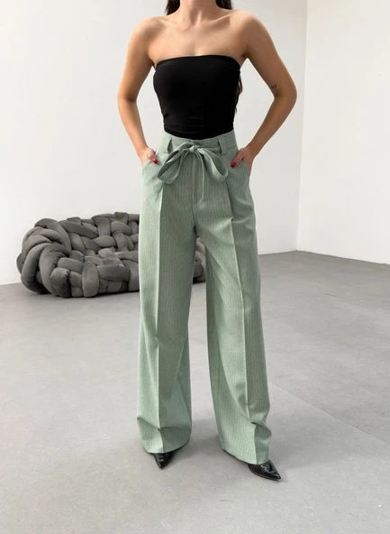 Sante Çi̇zgi̇li̇ Bel Kuşakli Palazzo Pantolon - Resim 3