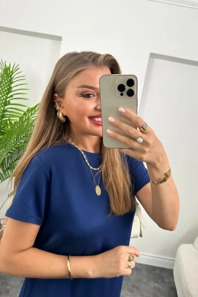 Kadın Kısa Kollu Yırtmaç Detaylı Salaş Viskon Elbise - Resim 9