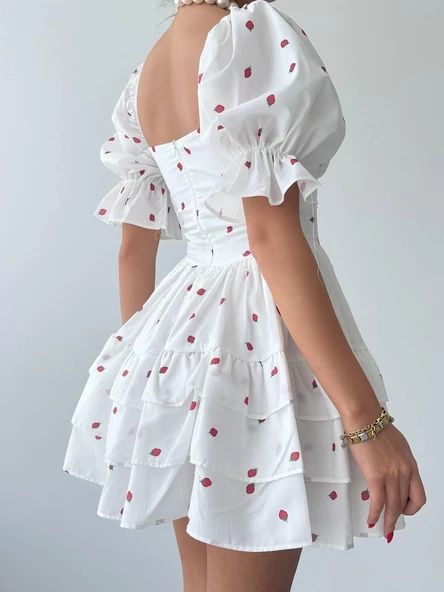 Beyaz Mini Elbise - Resim 5