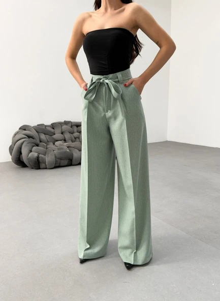 Sante Çi̇zgi̇li̇ Bel Kuşakli Palazzo Pantolon - Resim 4