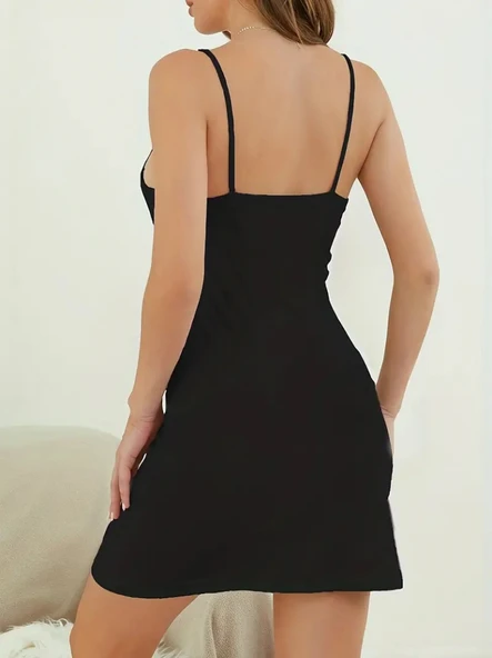 Kadın Askılı önden Düğmeli Viskon Elbise - Resim 3