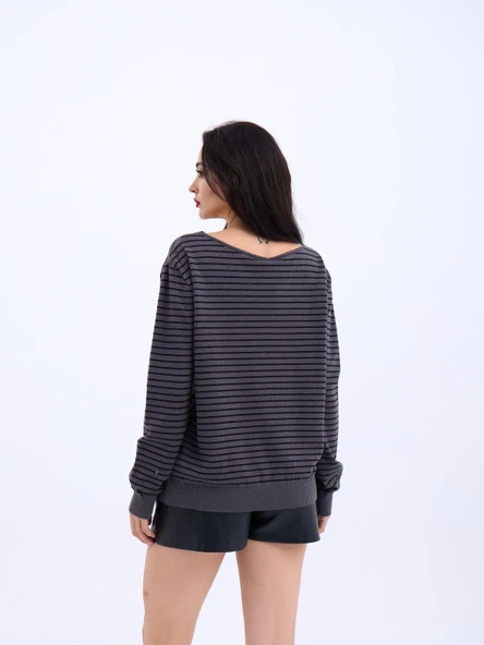 4215 TRİKO ÇİZGİLİ SALAŞ KAZAK-ANTRASİT-SİYAH - 5