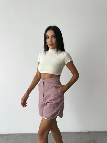 KAŞE KISA ŞORT - Gül Kurusu - 2
