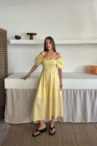 Sarı Gipeli Brode Elbise - Resim 2