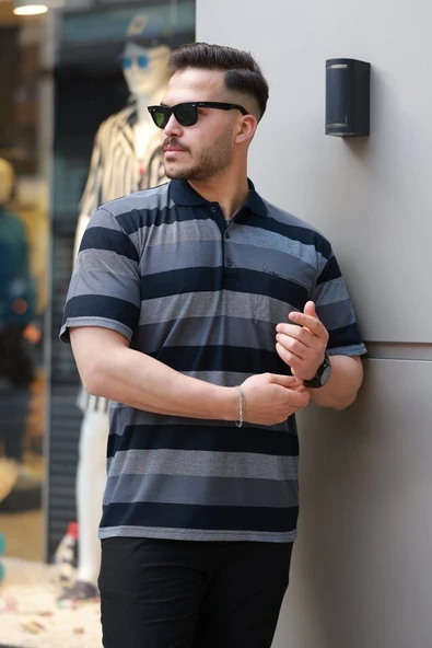 Erkek Yakalı çok Renkli Kısa Kollu T-shirt - Resim 2