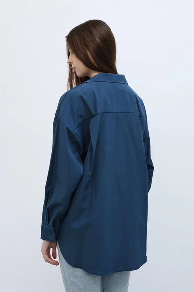 Uzun Kol Gömlek - İndigo - Resim 8