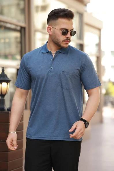 Erkek Yakalı Mini Jakarlı Kısa Kollu T-shirt ürün görseli