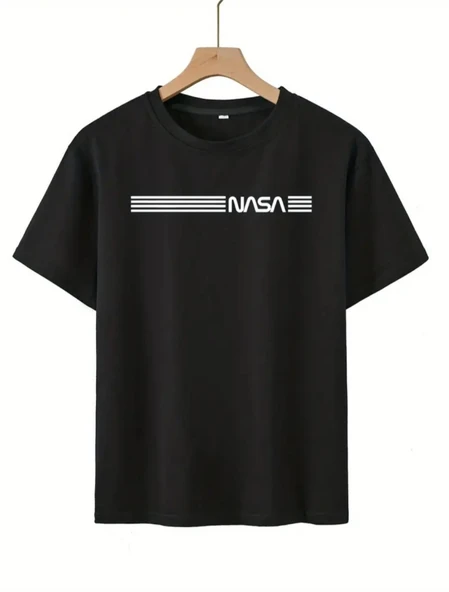 Erkek Kısa Kollu NASA Baskı Bisiklet Yaka T-shirt - 5