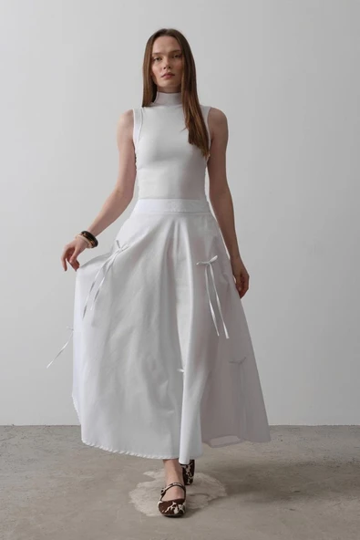 Fiyonk Kloş Etek - Beyaz - Resim 3