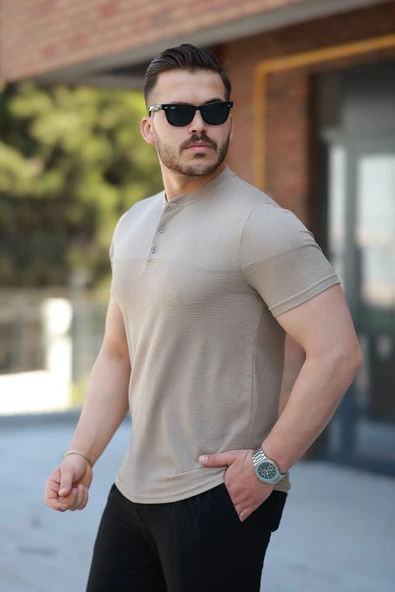 Erkek Hakim Yakalı Kısa Kollu Pamuklu T-shirt - Resim 2