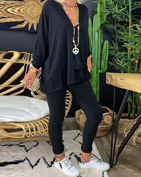 Kadın Uzun Kollu Derin V Yaka ön Kısa Arka Uzun Viskon Bluz - Resim 6