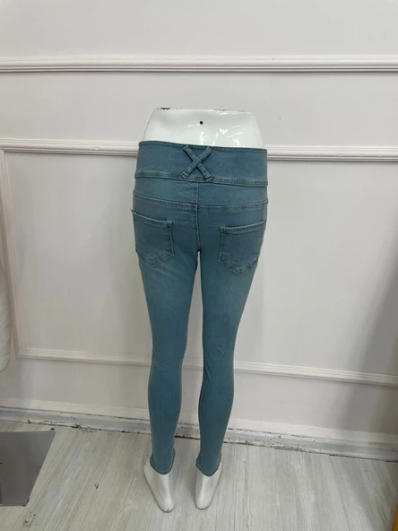 Yüksek Bel Likralı Jean Pantolon 90 Cm - Resim 7
