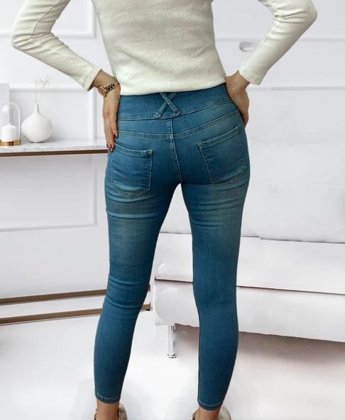 Yüksek Bel Likralı Jean Pantolon 90 Cm - Resim 4