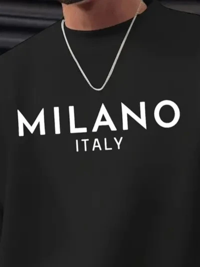 Erkek Uzun Kollu Bisiklet Yaka Milano Yazılı Iki Iplik Bluz - 2