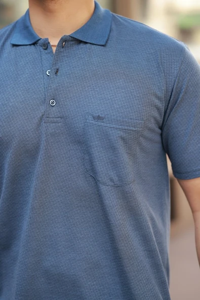 Erkek Yakalı Mini Jakarlı Kısa Kollu T-shirt - Resim 6