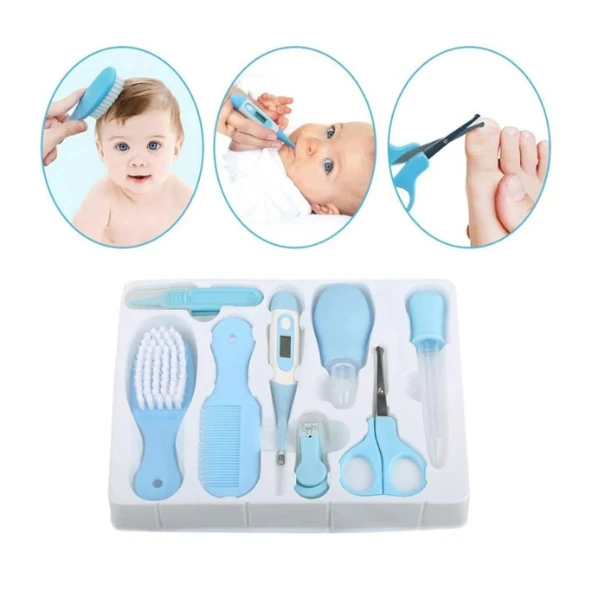 8 Parça Bebek Bakım Seti Mavi Renk - Resim 5