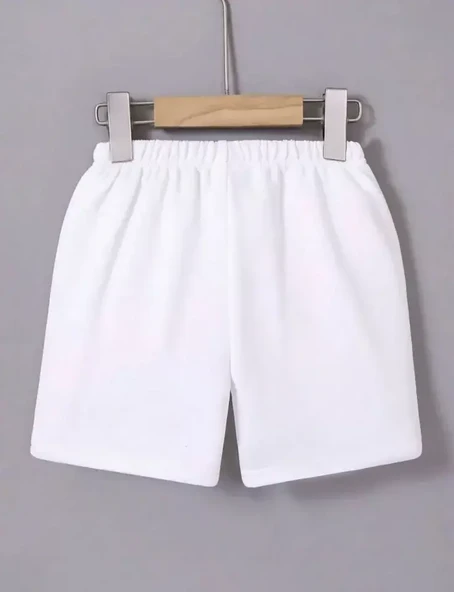 Beli Lastikli Baskılı Mini Şort - Beyaz - 2