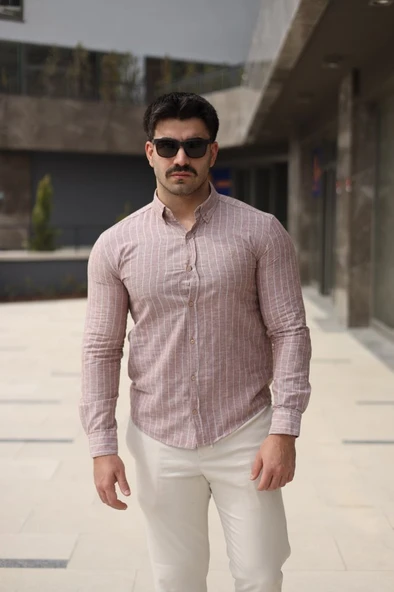 Erkek çizgi Desenli Gömlek - 1
