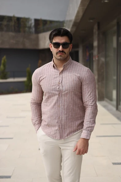 Erkek çizgi Desenli Gömlek - 4