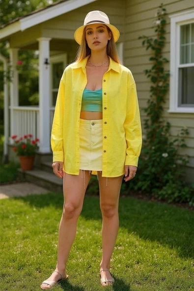 Kadın Uzun Kollu Oversize Gömlek - Resim 2