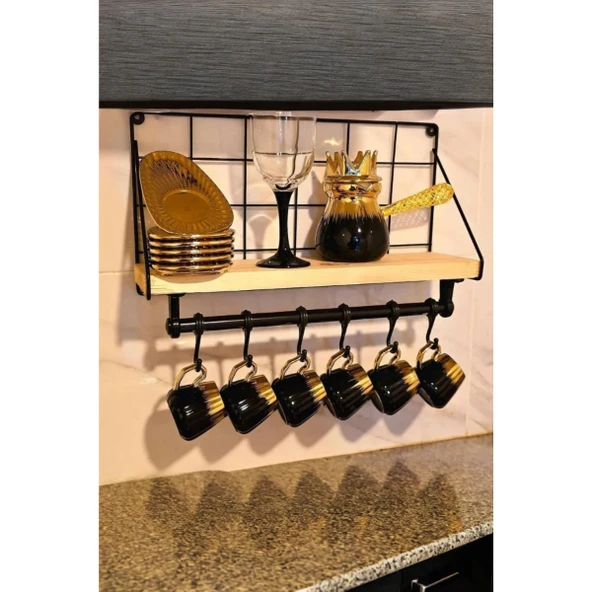 Metal Askılıklı Kahve Köşesi Rafı - Resim 7