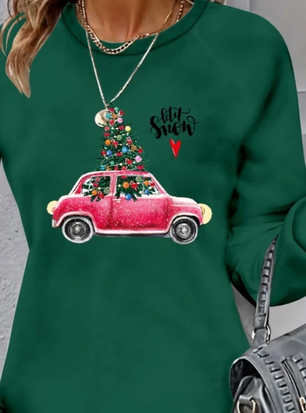 Kadın Uzun Kollu Bisiklet Yaka Desenli Viskon Iki Iplik Elbise - Resim 2