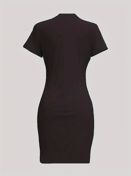 Kadın Kısa Kollu Queen Baskı Iki Iplik Mini Elbise - Resim 4