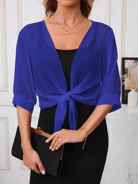 Kadın Truvakar Kol önden Bağlamalı Kısa şifon Bolero Ceket ürün görseli