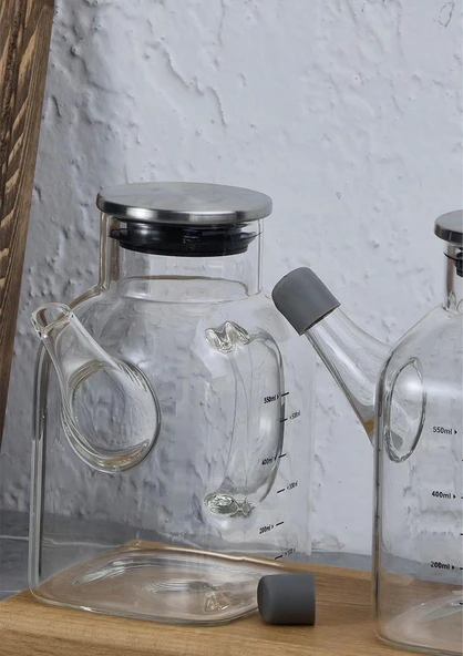 Cam Yağdanlık Seti - Ahşap Stant - 2x550 ML - 2