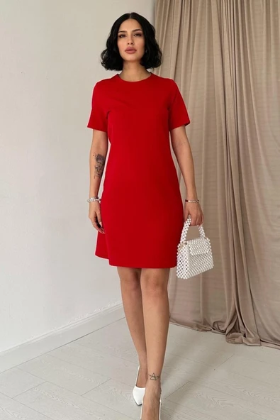 Kırmızı Kısa Kol Atlas Mini Elbise ürün görseli